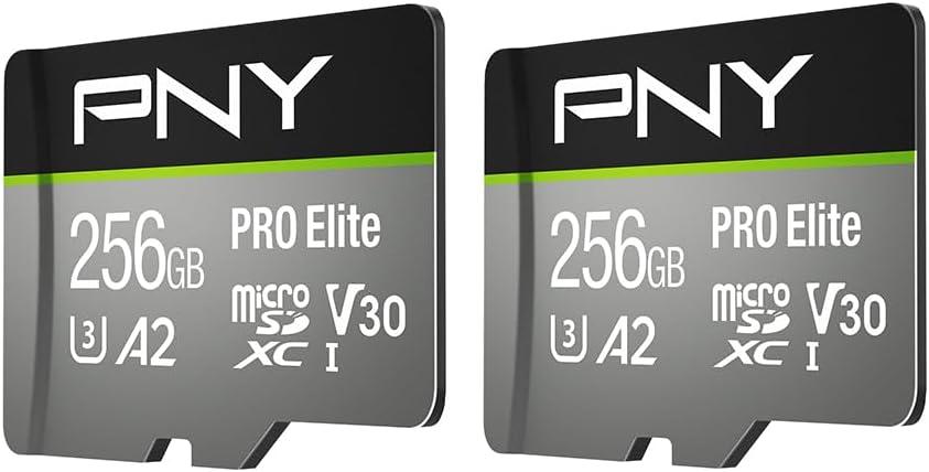 PNY 256GB PRO Elite Class 10 U3 V30 A2 microSDXC Flash Memory Card 2-Pack - Read Up to 100MB/s, Write Up to 90MB/s, 4K UHD, Full HD, UHS-I, Professional Performance, Smartphones, Action Cameras