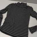 Darong Women's Striped Turtleneck Shirt Long Sleeve Undershirts Ribbed Slim Fit Top Fitted Basic Tees (X-Small, Dark Grey Stripe)