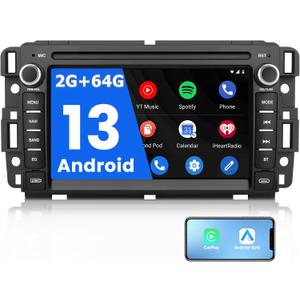 Car Stereo Radio for Chevy Silverado Tahoe GMC Sierra Yukon, Android 13 with CarPlay Android Auto Bluetooth GPS Navigation Touch Screen Head Unit, 7 Inch IPS Screen 2GB RAM+ 64GB ROM
