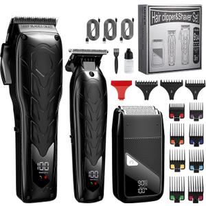 Lanumi Professional 3 in 1 Hair Clipper and Trimmer Set Men Electric Razor Shavers Beard Trimmer Rechargeable Barber Clippers Haircut Kit Gifts for Him,for Barbers (Black)