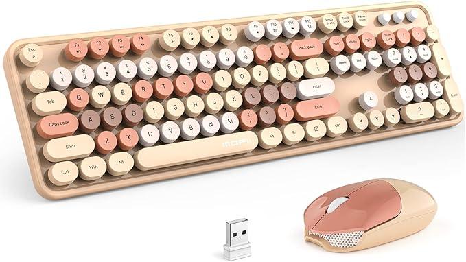 MOFII Wireless Keyboard and Mouse Combo,2.4GHz Retro Full-Size Keyboard with Number Pad and Cute Wireless Mouse for Computer PC Desktops Laptop WindowsxP/7/8/10(Milk Tea Colorful-B)