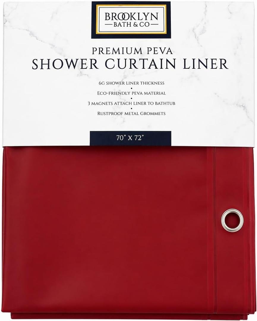 Home Expressions Brooklyn Bath & Co. Premium PEVA Shower Curtain Liner Beige, 70 x 72 Inch, Waterproof Heavy Duty Shower Liner with Grommets & 3 Magnets (Burgundy-1)