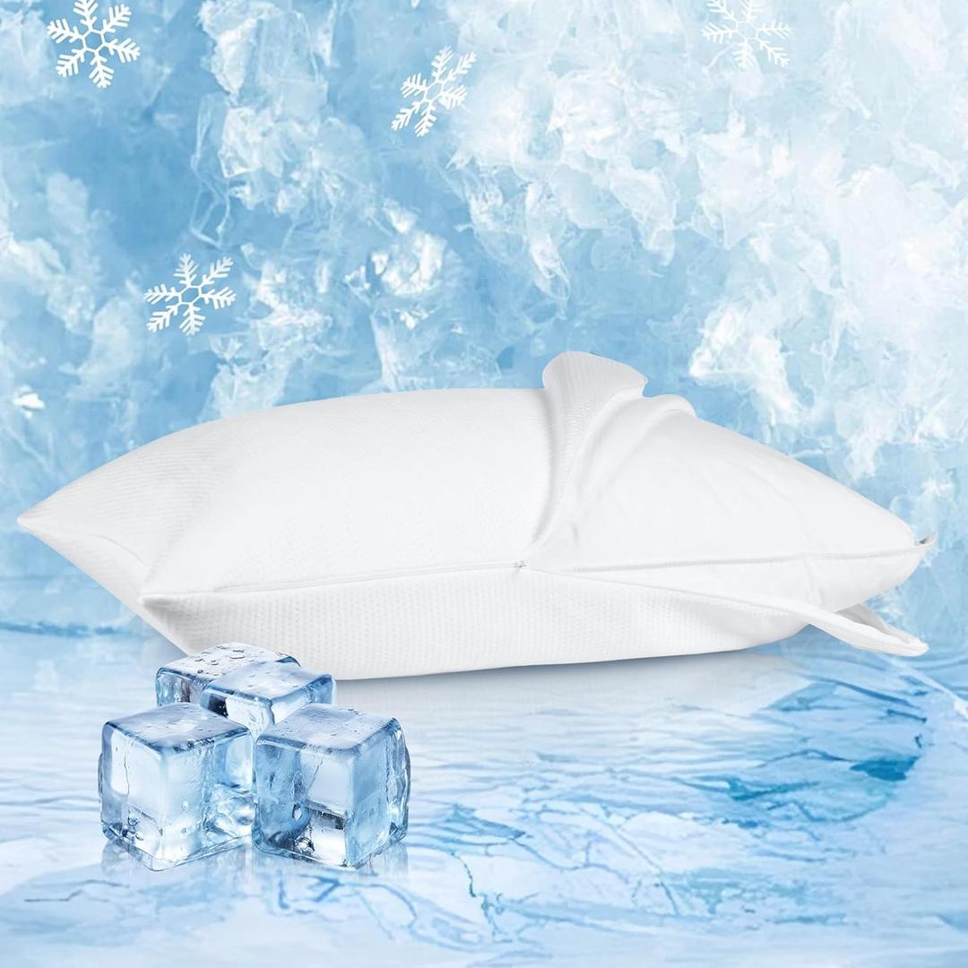puredown Cooling Goose Feathers Down Pillows for Sleeping, Hotel Quality Chill Pillow with Removable Pillowcase, White, Queen Size, 20x30 Inches, 1 Pack