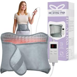 Heating Pad for Back, Upgraded Electric Heating Pad for Low Back Neck Shoulder Pain Relief, 12 x 24+26" Large Heat Pad with 4 Timer 6 Heat Setting & Auto Shut Off, Christmas Birthday Gifts for Men Dad (Gray)
