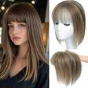Hair Toppers for Women Real Human Hair, 360 3D Human Hair Toppers for Women with Thinning Hair Upgrade Middle Part Clip in Bangs (P4/27(Big Coverage), 12 Inch-3D-Wispy)