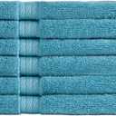 Ozdilek 6-Piece Washcloth Set 13x13 100% Turkish Cotton, 600 GSM, Soft, Gentle on Sensitive Skin, Multi-Purpose Use, Washable, Reusable, Ideal for Baby Care & Spa 6 Towels (Milky Blue)