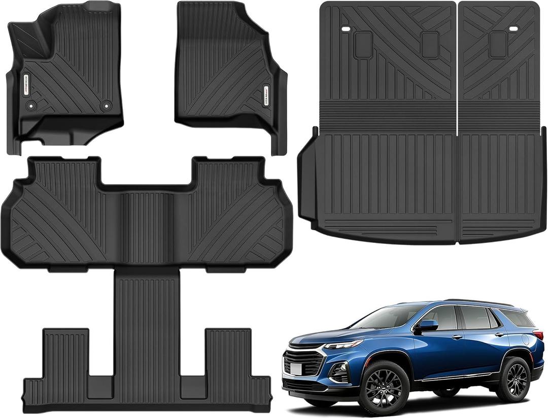 YITAMOTOR Floor Mats Fit for 2024-2025 Chevy Traverse, TPE All Weather Custom Fit Floor Liners for 7 Seats, Back Seat Protector for Traverse Accessories