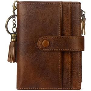 Blucoay Leather Wallet Women, RFID Blocking Small Wallets for Women Compact Bifold Slim Wallet Card Holder With Zipper Coin Pocket, DarkBbrown