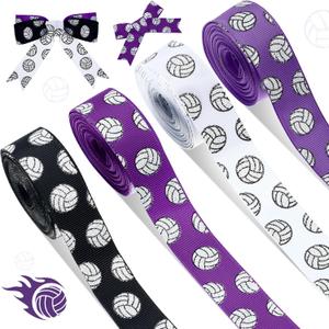 MTLEE 4 Rolls Volleyball Ribbons Volleyball Decorations Glitter Grosgrain Ribbons 20 Yards 7/8-inch for Cheer Gift Wrapping Making Hair Bows Sports Theme Party Decor(White, Black, Purple, Grape)