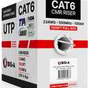 Big-A - Bulk Cat6 Cable 1000ft 23AWG Solid 4 Pair, Cat 6 Ethernet Cable Unshielded Twisted Pair (UTP), (CMR) 550MHz Internet Cable, Pull Box - White