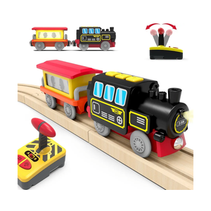 Motorized Train for Wooden Track, Remote Control Train with Magnetic Connection, Battery Operated Locomotive Trains for Toddlers, Compatible with Thomas, Brio, Chuggington