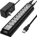 USB Hub 10-Ports, USB Hub Extender Network Splitter Adapter Fast Charging/Data Transfer with Powered, for MacBook, PC, Laptop, Mice, Keyboards