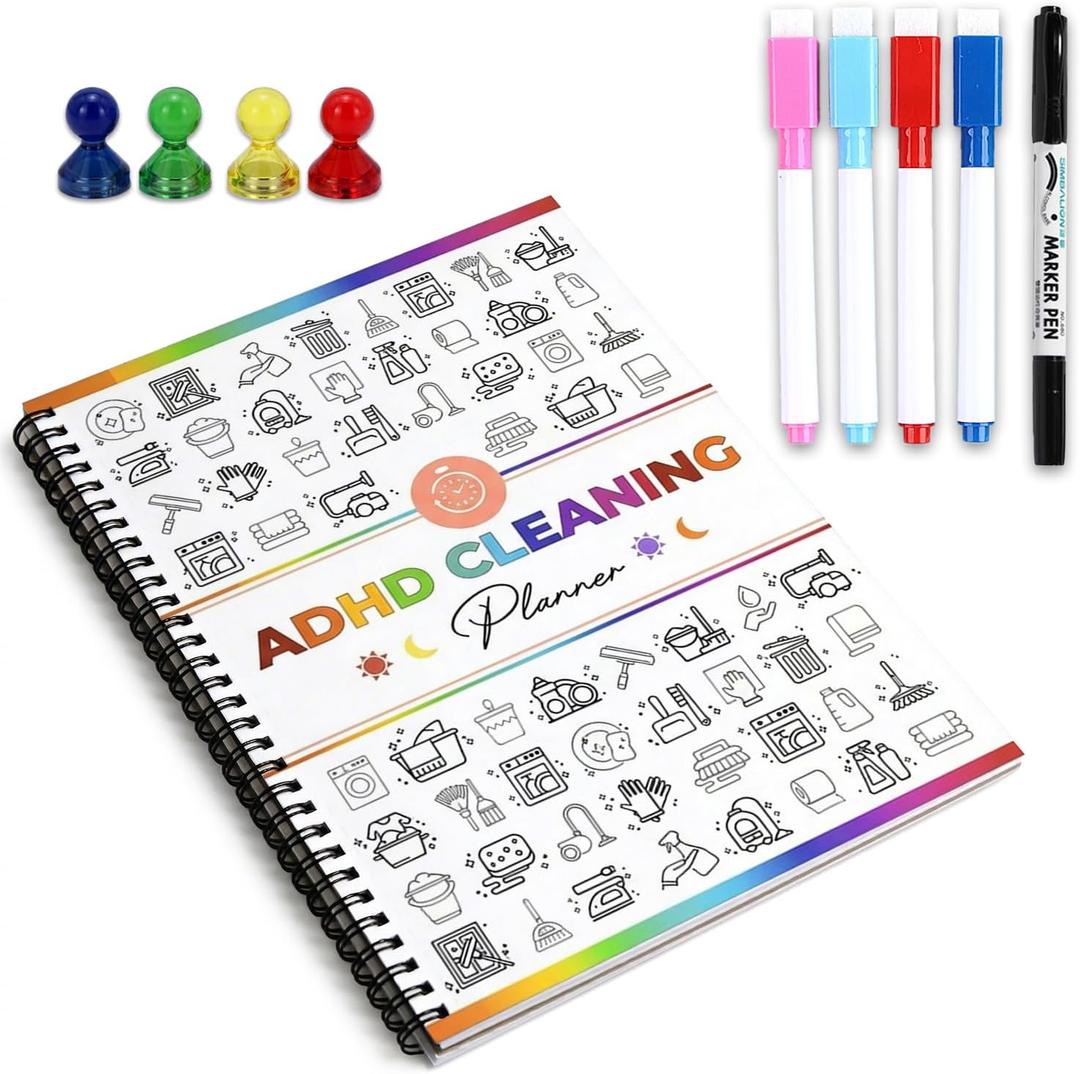 ADHD Cleaning Planner for Adults - Reusable ADHD Organizer with Magnetic Checklist & Dry Erase Folders - Daily Weekly Household Chore Chart for Home Organization - 120g Thick Paper, 2026 Edition (multicolour)