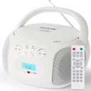 Portable CD Player Boombox Bluetooth 5.4, USB FLAC/MP3, Remote & Sleep Timer, Resume Playback, AM/FM Radio, Battery/AC Powered, Headphone & AUX (SEVLEE Cream White)