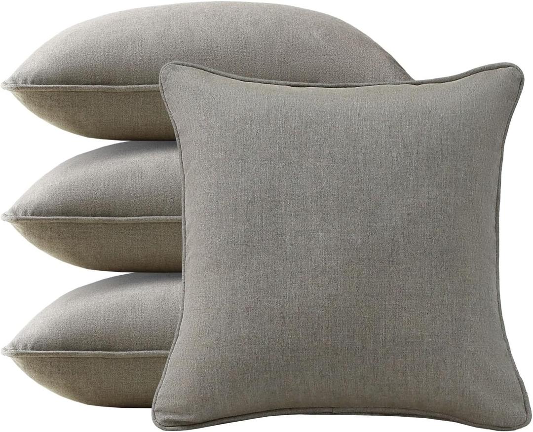 4 Pack Sunbrella Outdoor Water Repellent Throw Pillows 18x18 Inch with Insert, Decorative Square Patio Pillows for Home Garden Couch Balcony, Cast Shale