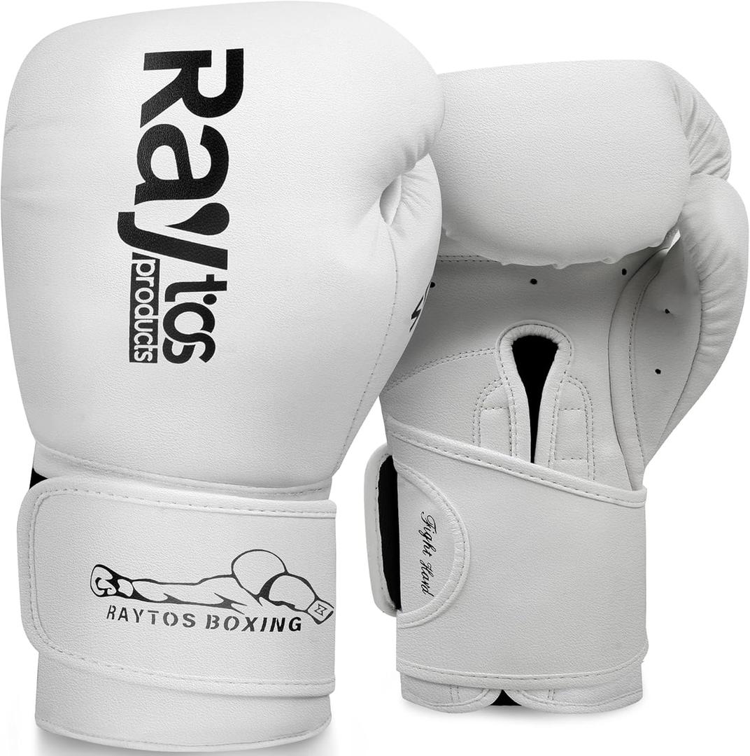 Boxing Gloves for Men & Women Pro Training | Wrist Protection 15 Hook & Loop | Triple Latex Padding | PU Leather for Muay Thai MMA Kickboxing Sparring|Sizes 10-16 oz (White)