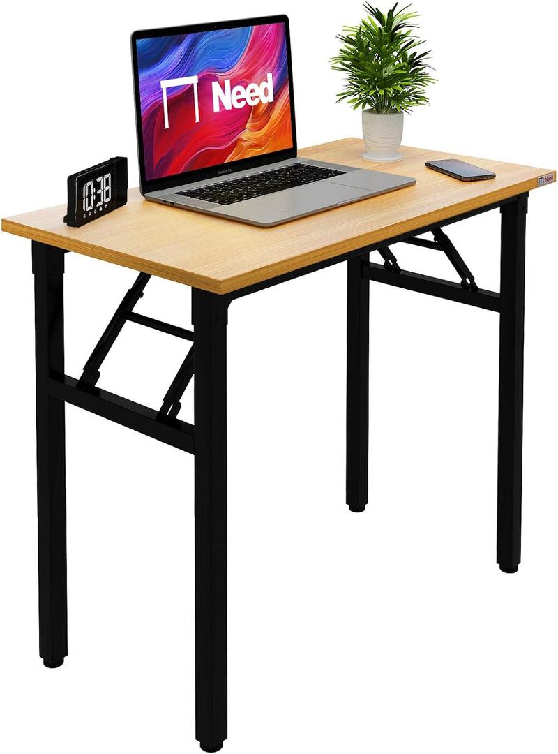 Need Folding Desk Small Desk 31 1/2" No Assembly Foldable Computer Desk for Small Space/Home Office/Dormitory,Teak&Black Frame, 31.5inch