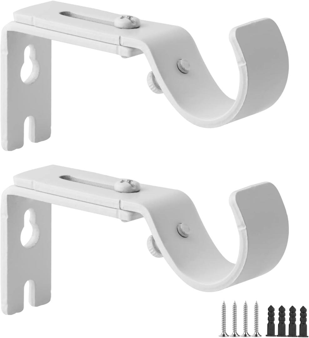 AddGrace Adjustable Curtain Rod Bracket Fits up to 1 inch Curtain Rod Sturdy Premium Brackets for Wall Set of 2 White