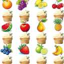 Ercadio 36 Pcs Double Sided Fruit Cupcake Toppers Fruit Combination Theme Watermelon Apple Banana Lemon Pineapple Strawberry Cupcake Picks for Kid Baby Shower Summer Decorations