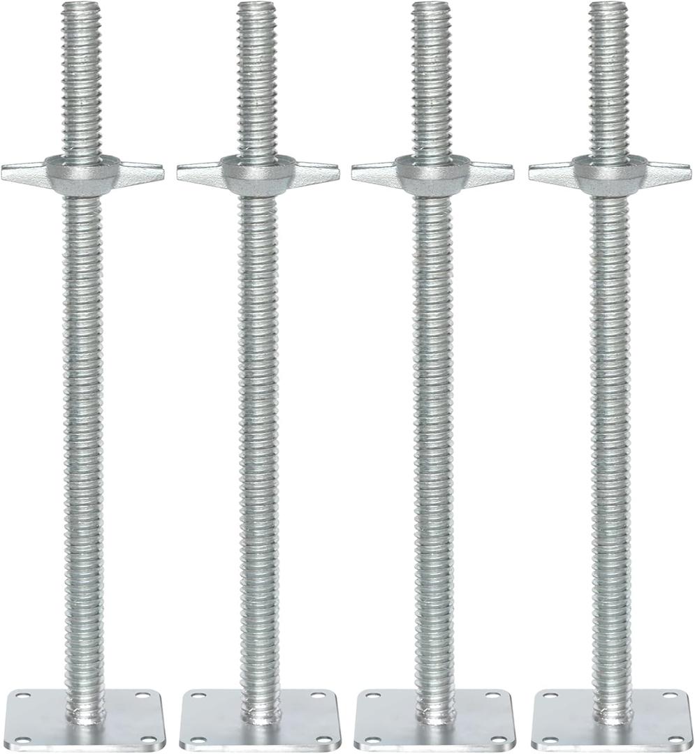 Adjusted Scaffolding Leveling Jack 24 Inch, Galvanized Solid Stem Screw Jack with Base Plate for Stable Support - 4 Pack for Construction, Staging & Heavy Equipment