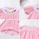 ODASDO Baby Girls Toddler Kids Smocked Bishop Dress Embroidery Short Sleeve A-line Birthday Party Dresses Summer Clothes (Pink)