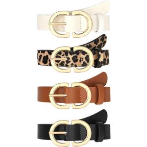 YARIEW 4 Pack Leopard Belts for Women Leather Belts for Jeans Pants Ladies Dress Belt Waist Belt with Gold Buckle (Xl: Fit Waist Size 43-46 Inches, Beige, Black, Brown, Leopard)