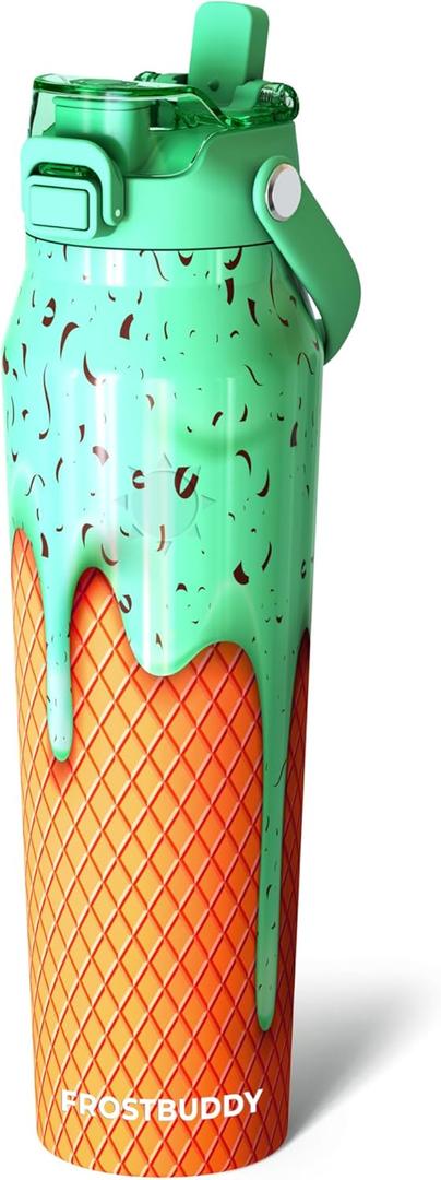 Frost Buddy 32 Oz Insulated Water Bottle with Straw & Chug Lid | Leak-Proof Stainless Steel | 24-Hours Cold | Sweat-Proof, Cup Holder Friendly | Ideal for Gym, Travel, Sports & Everyday Hydration (Mint Chocolate)