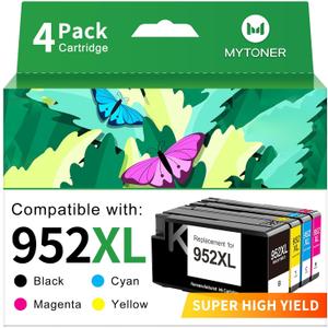 MYTONER 952XL Ink Cartridges Combo Pack Replacement for HP 952XL 952 Ink Cartridges Compatible for HP Officejet Pro 8710 7740 8720 8210 8715 8740 8725 Printers (Black Cyan Magenta Yellow,4 Pack)