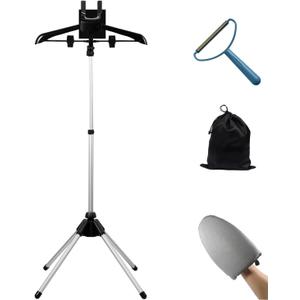 Foldable Clothes Steamer Stand with Adjustable Height & Ironing Gloves  Universal Garment Steamer Rack Compatible with Most Steamers, Portable Hanging Rack for Easy Steaming and Storage (Black)