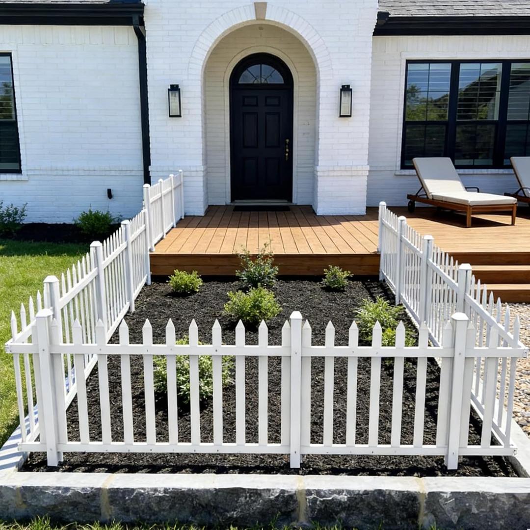 Bynbbur 2 Panels White Picket Fence 42" W x 36" H Garden Picket Fence Panel for Soft Ground Outdoor Decorative PVC Fence for Patio Yard Pool Dog Fencing (20 Pickets, Straight)