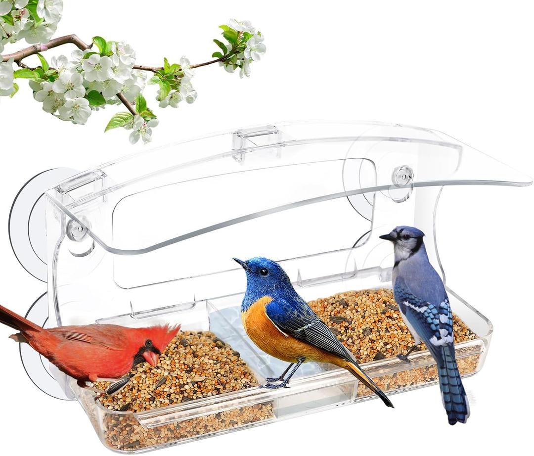 Window Bird Feeder with Strong Suction Cup for Outdoors Viewing, Close-up Bird Watching Gift for Elderly Cats, Suitable for Cardinals, Finches, Bluebirds, etc.