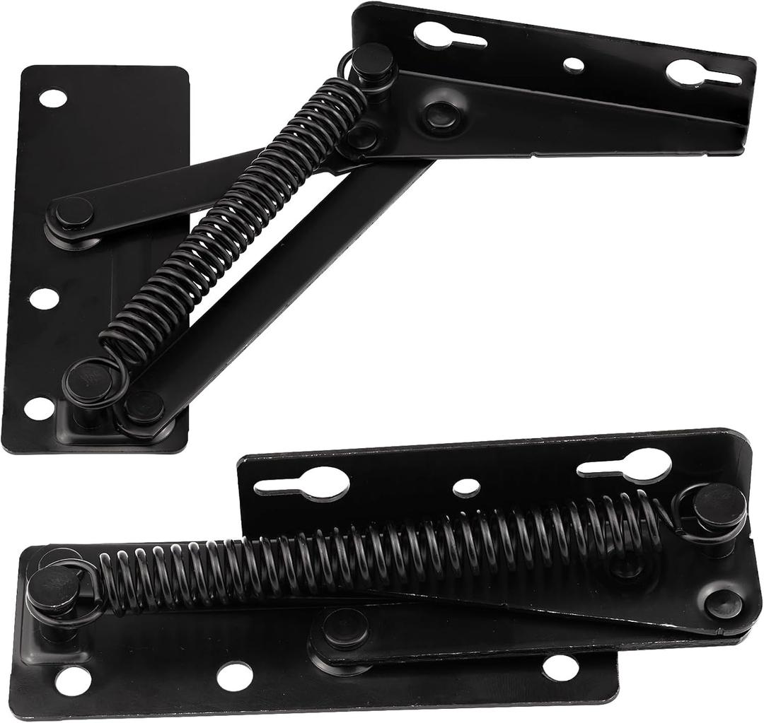 2 Pcs 80 Degree Bench Seat Hinge Foldable Lifting Bracket Heavy Duty Black Spring Hinges Widely Used in Toy Box Chest,Piano Stool,Folding Sofa Bed Corner Cabinet,Furniture Storage Support Hinges