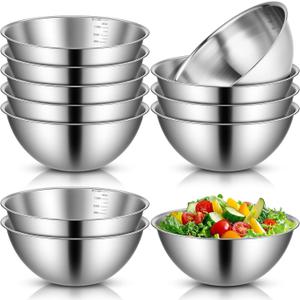 Honeydak 12 Pcs 304 Stainless Steel Mixing Bowls with Graduations, Salad Bowls Metal Serving Reusable Baking Food Storage Containers for Baking, Cooking, Salads, Soups, Ice Cream, Noodles (40 oz)