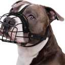 BRONZEDOG Pitbull Dog Muzzle Breathable Metal Basket for Large Dogs Amstaff Staffordshire Terrier Biting Chewing Barking (Nylon, Black)