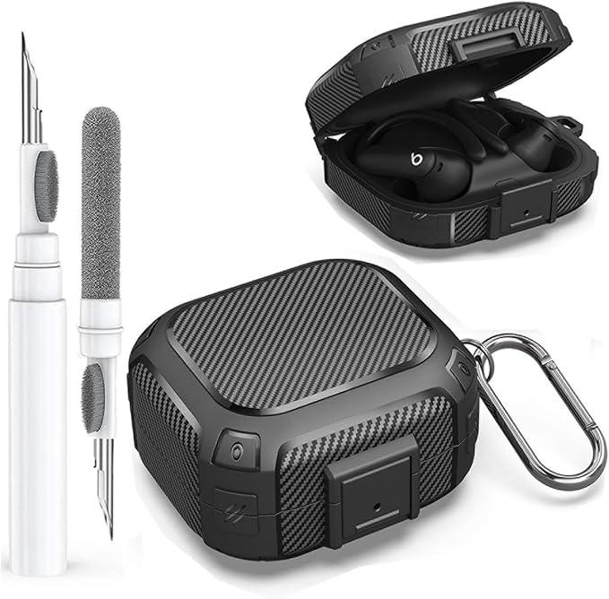 [Secure Lock] for Beats Powerbeats Pro 2 Case 2025 Men Women, Rugged Shockproof Protective Hard New Powerbeat Pro2 Cover Skin with Carabiner&Cleaner Pen for Beat Power Beat Pro 2 Earbuds,Jet Black