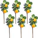 SOUJOY 6 Packs Artificial Lemon Branches, Faux Yellow Lemons Tree Stem with Blueberry and Leaves, 12 Inch Spring Summer Fake Fruit Floral Picks for Vase, Italian Style Decor for Home Kitchen Party