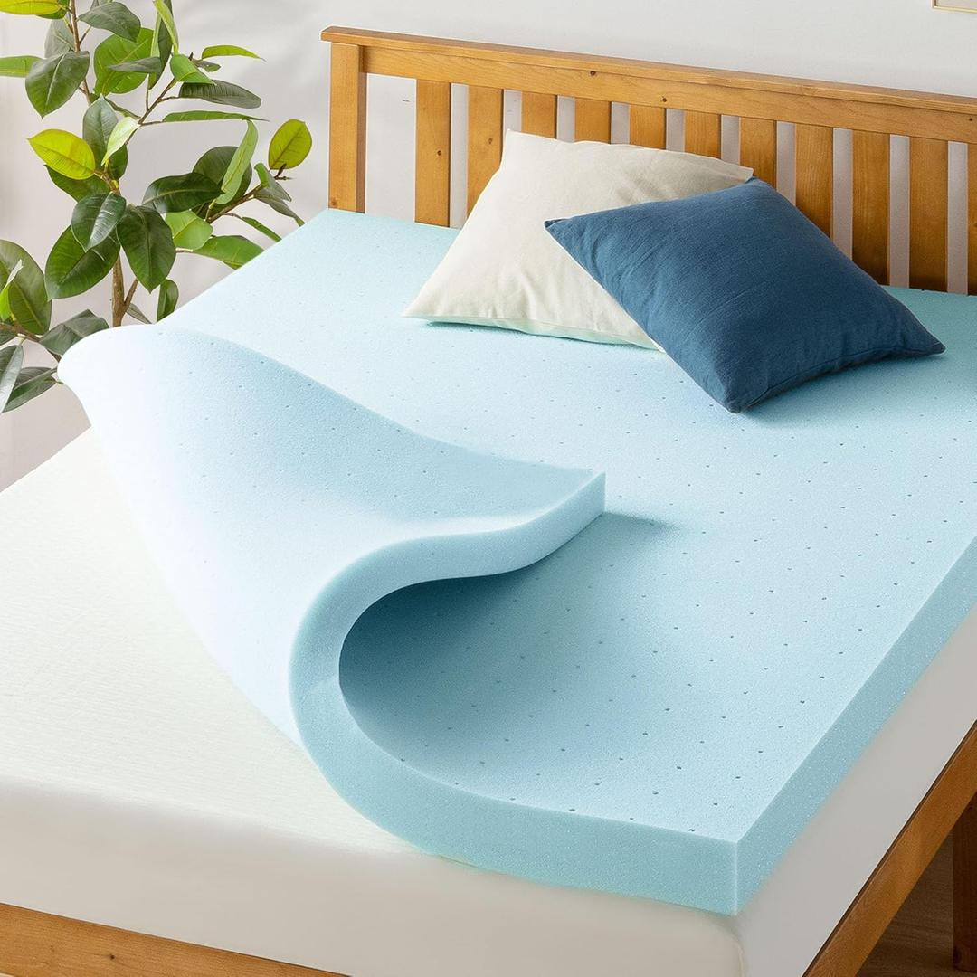 Best Price Mattress 4 Inch Ventilated Memory Foam Mattress Topper, Cooling Gel Infusion, CertiPUR-US Certified, Queen, Dorm Essentials, Blue