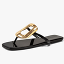 Coutgo Womens Flat Sandals Comfortable Flip Flops Slide Sandals Summer Beach Shoes with Metal Decoration, Size 9.5