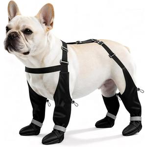 Dog Boots with Adjustable Suspender, Anti-Slip Dog Shoes, Waterproof Paw Protector for Rainy, Snowy, Hot Pavement, M, Black