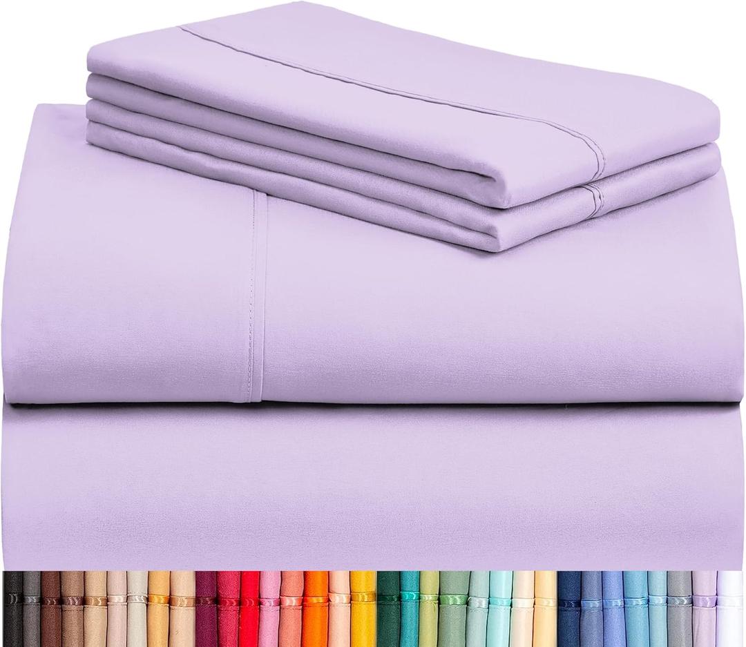 LuxClub 4 PC Queen Sheet Set, Breathable Luxury Bed Sheets, Deep Pockets 18" Wrinkle Free Cooling Sheets Machine Washable Hotel Bedding Silky Soft - Lavender Queen