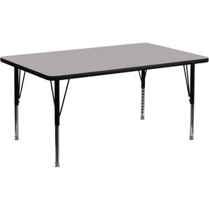 Flash Furniture Wren 24''W x 48''L Rectangular Grey HP Laminate Activity Table - Height Adjustable Short Legs