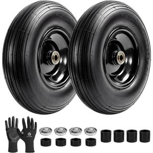 (2-Pack) 4.00-6 Wheelbarrow Tires and Wheels, 13" Pneumatic Tire with 5/8" or 3/4" Bearings, Heavy Duty Replacement Wheel for Wheelbarrow, Garden Cart, Hand Truck