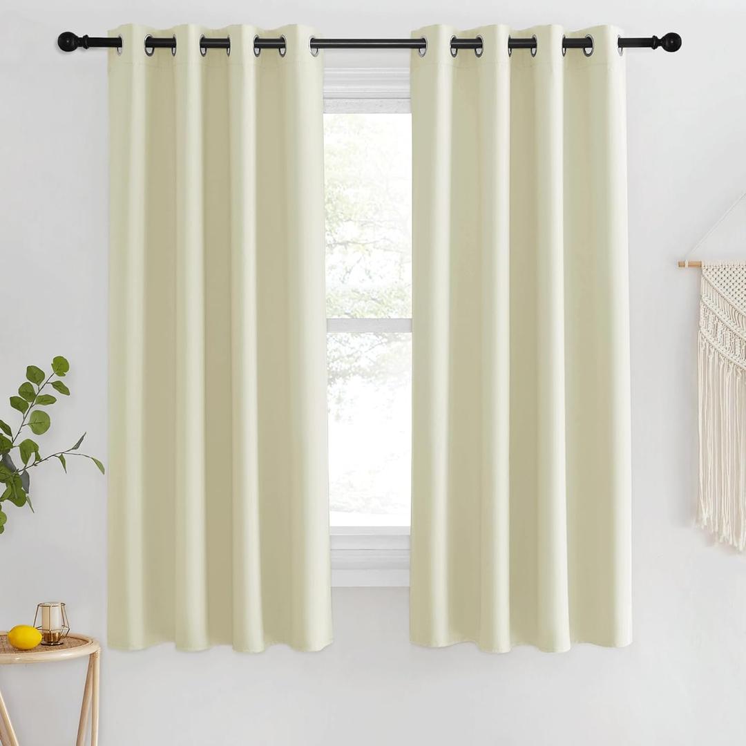 NICETOWN Room Darkening Beige Curtain 63 inches Long, Grommet Thermal Curtains Blackout Window Treatment Sound Reducing for Bedroom/Home Office, 1 Panel, W46 X L63