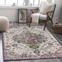 Washable Area Rug 8x10 Vintage Purple Rugs | Large Soft Rugs for Living Room Carpet 8x10 Area Rugs for Bedroom Dining Room Non-Slip Stain Resistant Under Table Rug