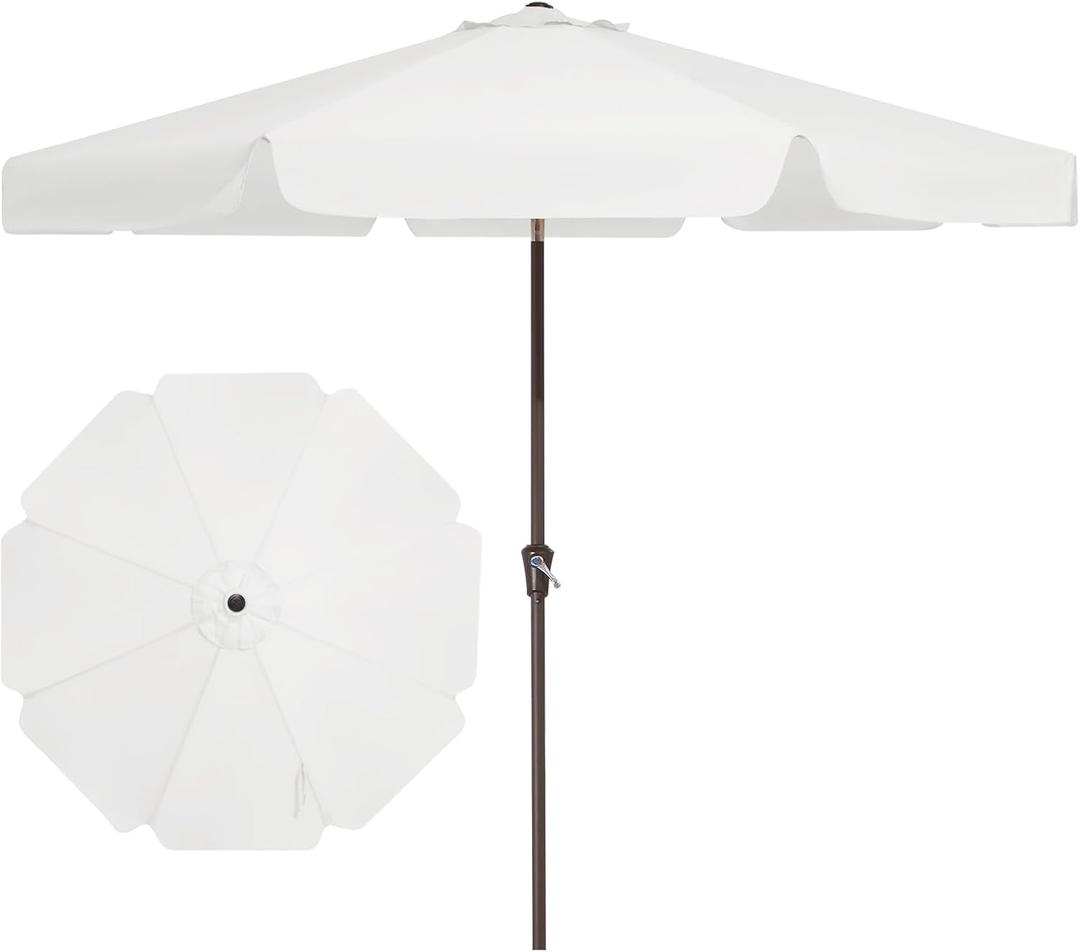 JEAREY 9 FT Patio Umbrella Outdoor, Table Umbrellas Market Umbrella w/Push Button Tilt/Crank, 8 Sturdy Ribs(Cream White)