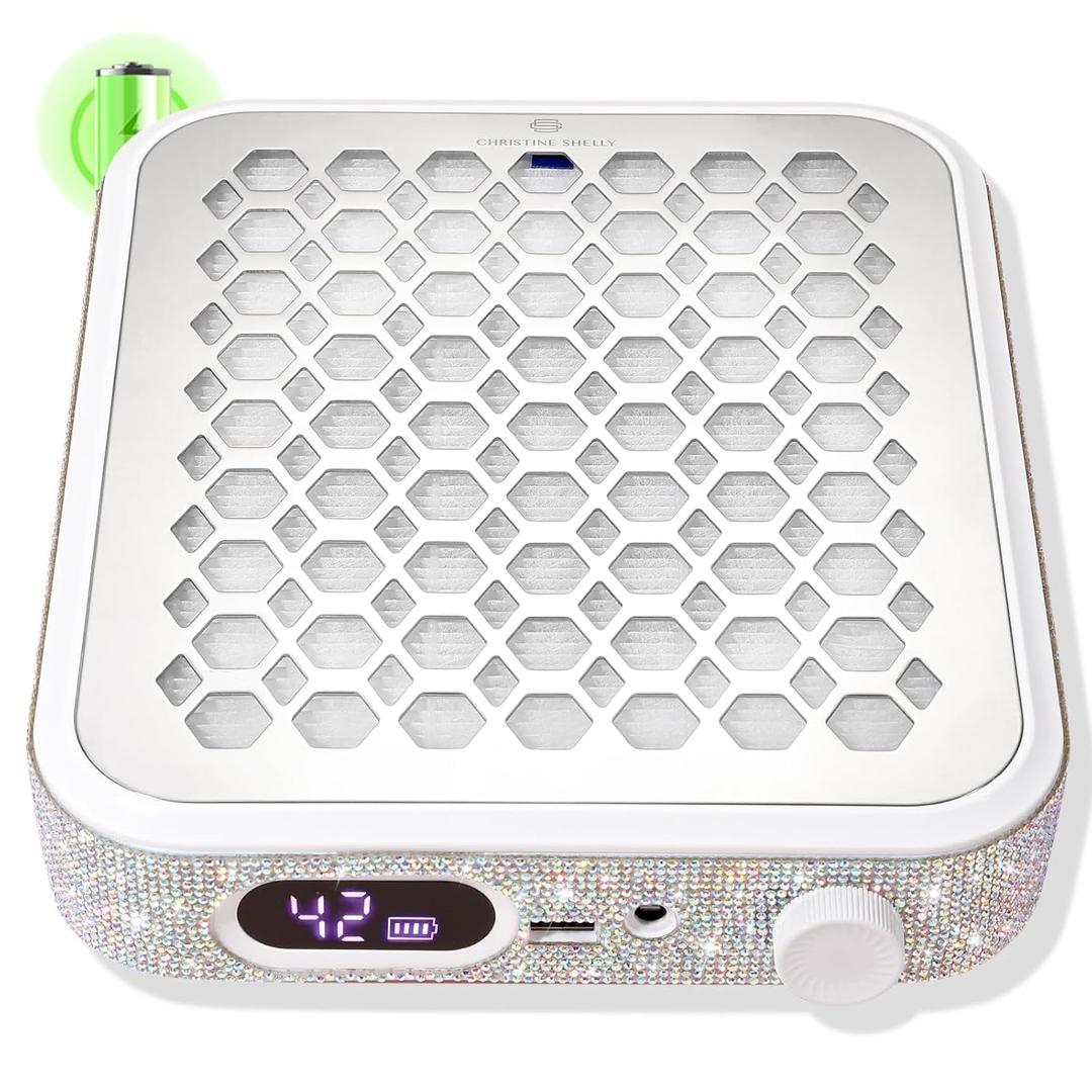 Nail Dust Collector, Rechargeable Dust Collector Nail Tech, Powerful Vacuum Fan Vent Dust Collector Extractor Dust Suction Machine for Acrylic Nails Polishing, Nail Salon&Home, White