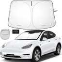 Autoamerics 1-Piece Tesla Model Y Sunshade & 3 Sunshade - Special Design for Model Y & 3 Windshield - Foldable Lightweight M3 Sun Shield - 2023 Tesla Y/3 Accessories