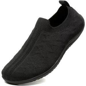 DEXJEWU Women's Wide Toe Minimalist Barefoot Walking Slip-on Shoes Casual Sneakers Tennis Gym Athletic Flats Shoes, 029 All Black, 9