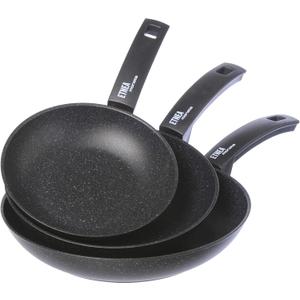 Moneta Set Frying Pans, Aluminum, Black, 20-24-28 cm