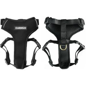 DJANGO Adventure Dog Harness - Stylish and Comfortable Small Dog Harness for Outdoor Adventures and Everyday Wear - Black Neoprene Adjustable Harness for Dogs with Reflective Piping and Brass D-Ring